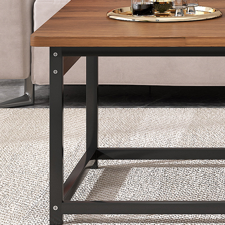 16.53" H Rectangle Wooden Coffee Table Metal Frame Cocktail Table with Shelves