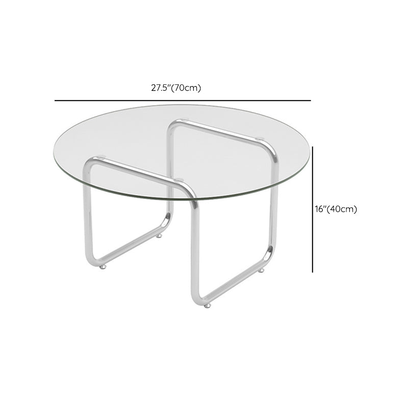 Contemporary Round Glass Top Coffee Table with Steel Sled Legs
