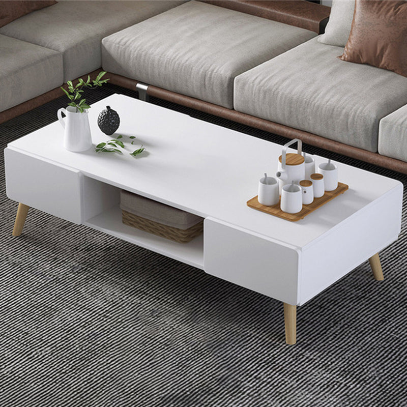 Modern Rectangle Wooden Coffee Table 4 Legs Cocktail Table with Storage