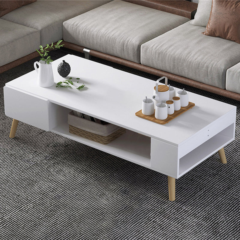 Modern Rectangle Wooden Coffee Table 4 Legs Cocktail Table with Storage