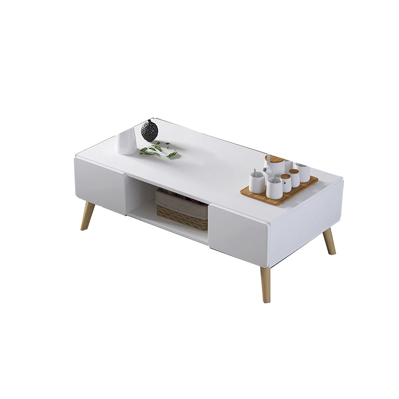 Modern Rectangle Wooden Coffee Table 4 Legs Cocktail Table with Storage