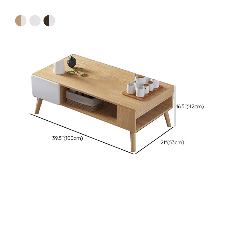 Modern Rectangle Wooden Coffee Table 4 Legs Cocktail Table with Storage