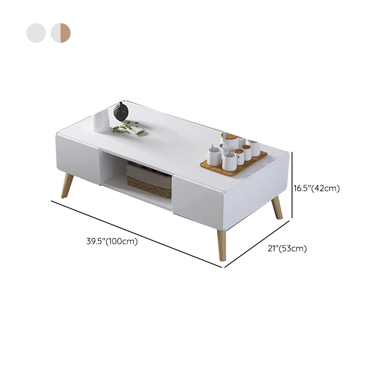 Modern Rectangle Wooden Coffee Table 4 Legs Cocktail Table with Storage