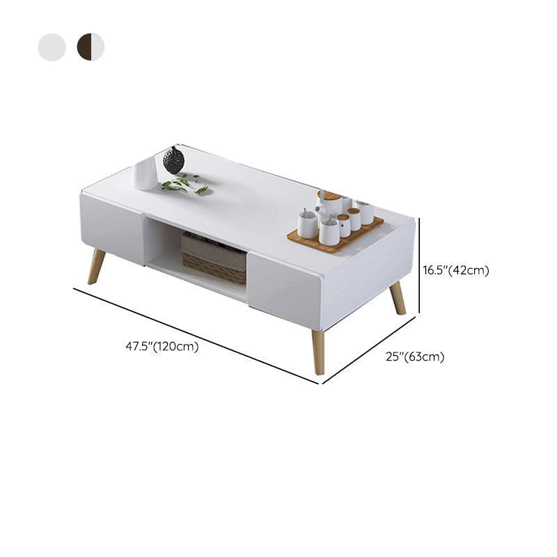 Modern Rectangle Wooden Coffee Table 4 Legs Cocktail Table with Storage