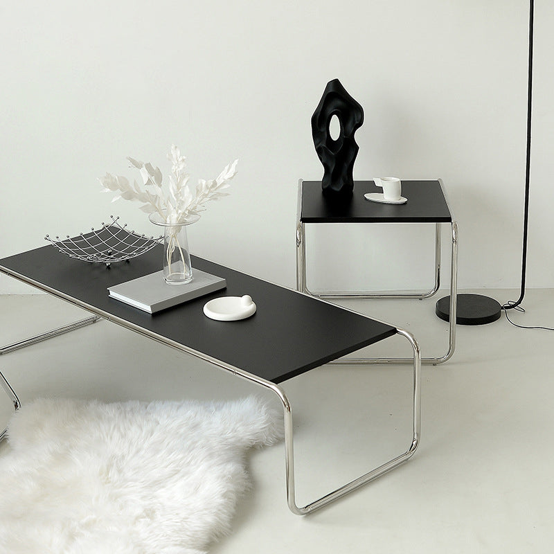 Contemporary Rectangle Solid Wood Coffee Table with Steel Sled Base