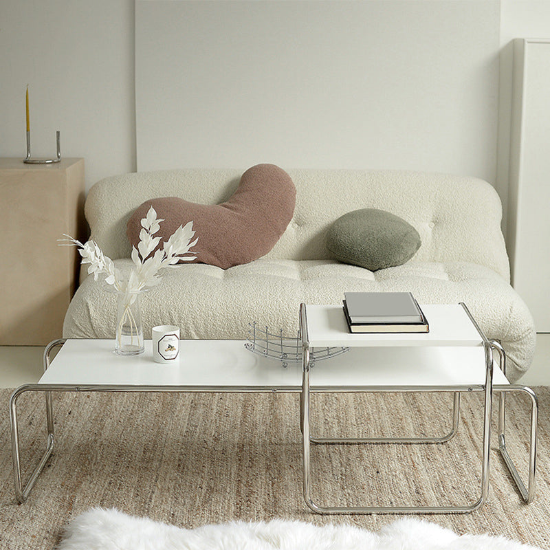 Contemporary Rectangle Solid Wood Coffee Table with Steel Sled Base