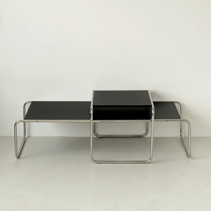 Contemporary Rectangle Solid Wood Coffee Table with Steel Sled Base