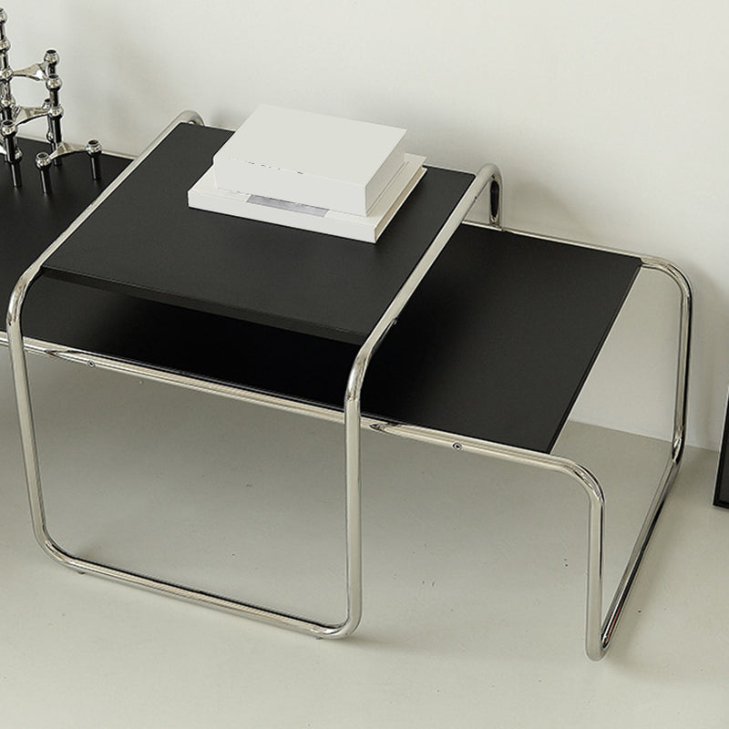 Contemporary Rectangle Solid Wood Coffee Table with Steel Sled Base