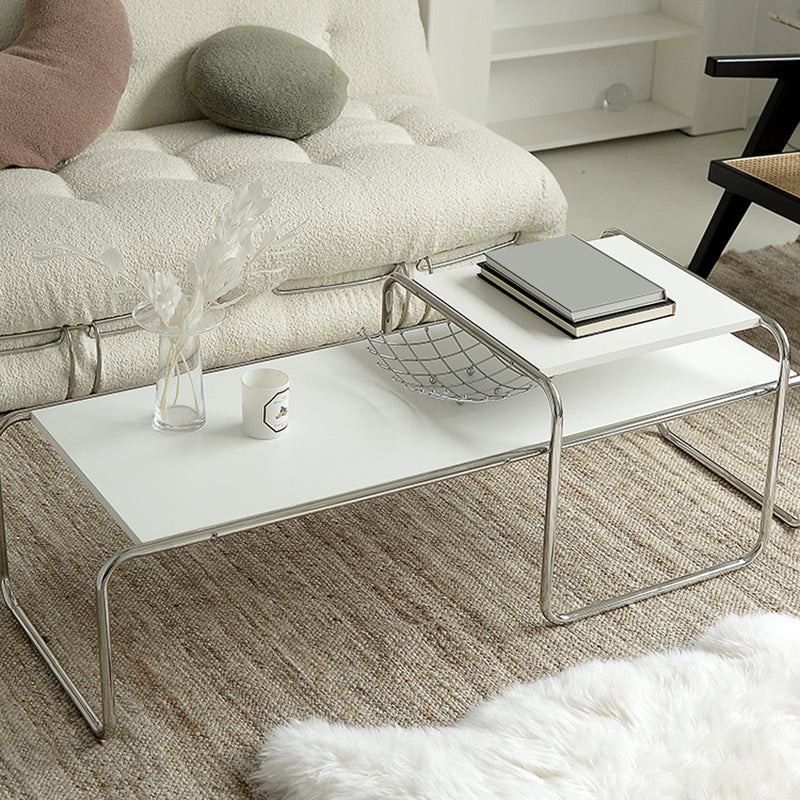 Contemporary Rectangle Solid Wood Coffee Table with Steel Sled Base