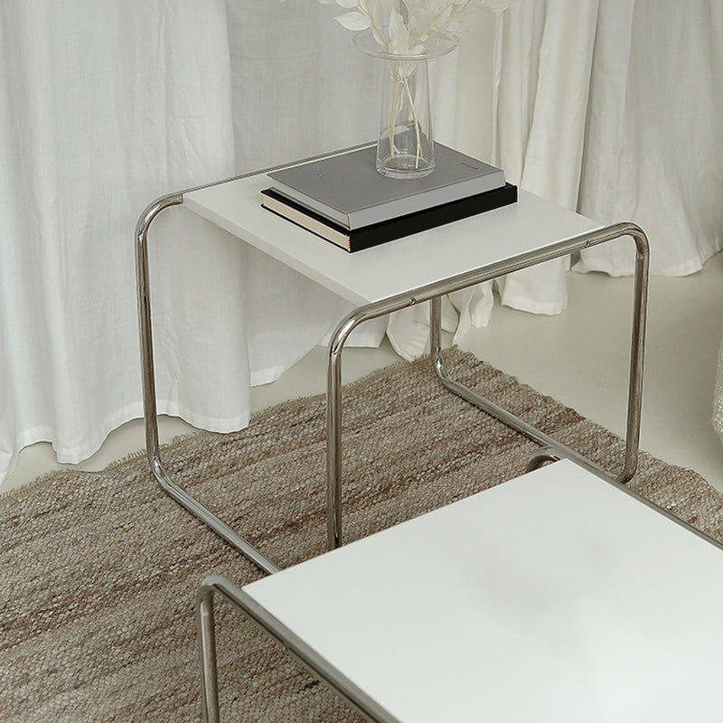 Contemporary Rectangle Solid Wood Coffee Table with Steel Sled Base