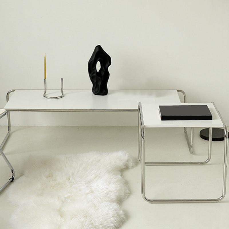 Contemporary Rectangle Solid Wood Coffee Table with Steel Sled Base