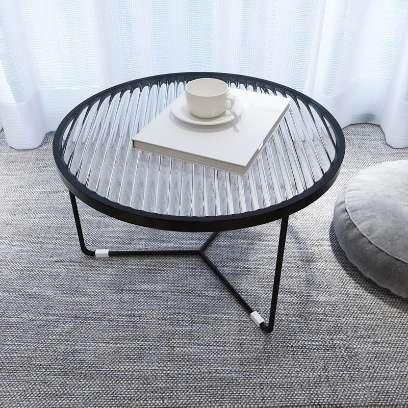 11.8" H Cross Legs Coffee Table Round Clear Glass Cocktail Table