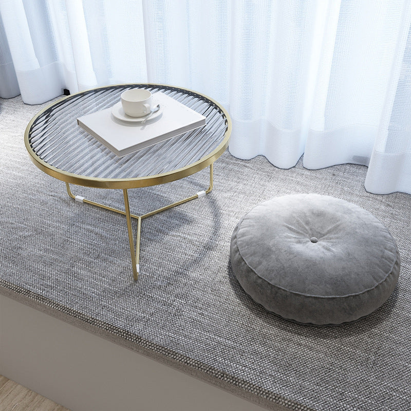 11.8" H Cross Legs Coffee Table Round Clear Glass Cocktail Table