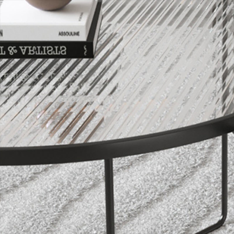 11.8" H Cross Legs Coffee Table Round Clear Glass Cocktail Table