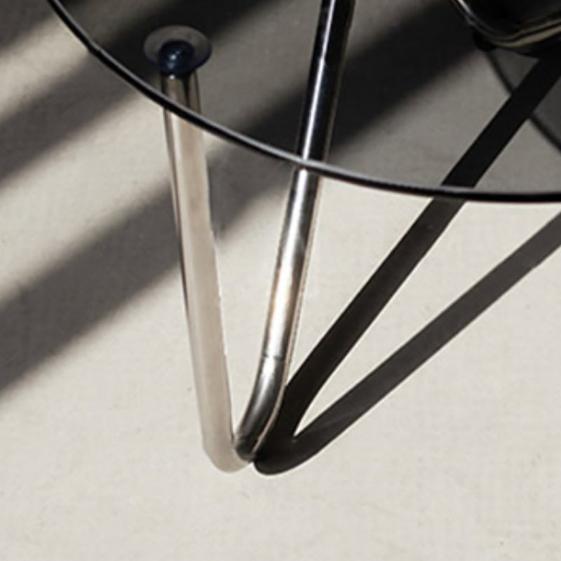 Contemporary Grey Round Glass Coffee Table with Metal 3 Legs