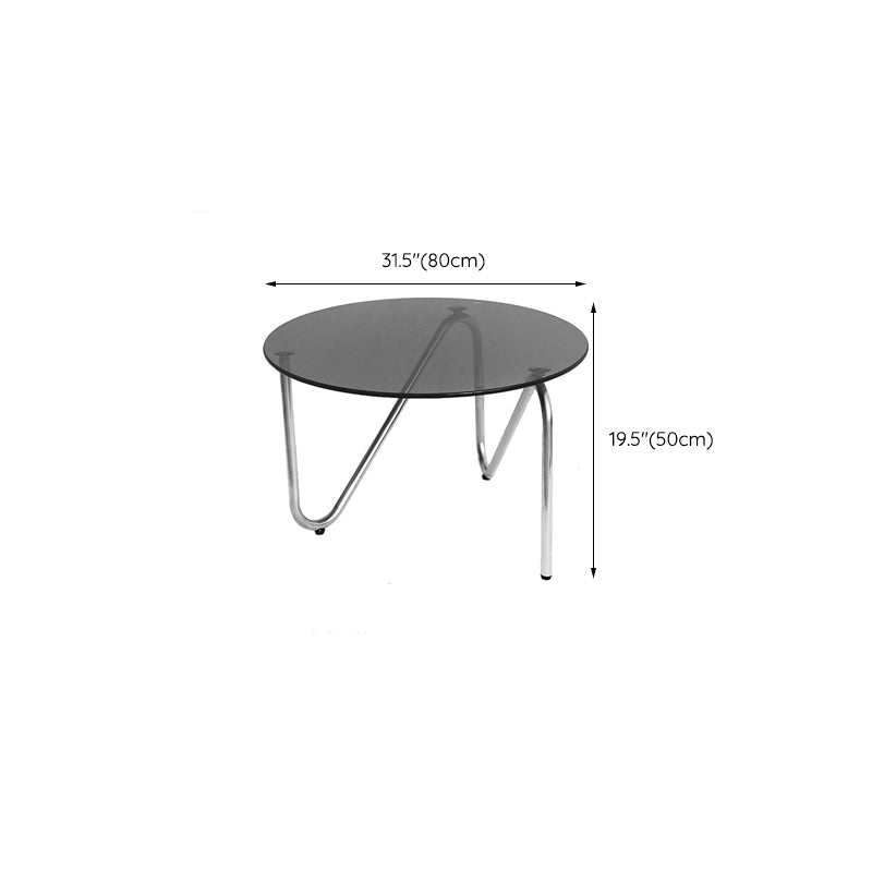 Contemporary Grey Round Glass Coffee Table with Metal 3 Legs