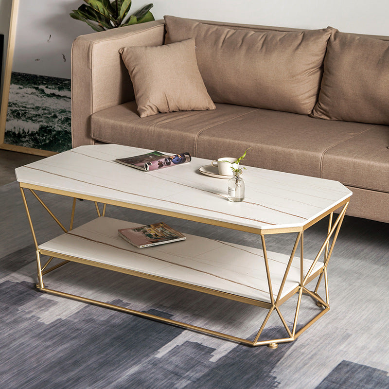 Glam Slate Coffee Table Gold Frame Coffee or End Table, 17.71" Tall