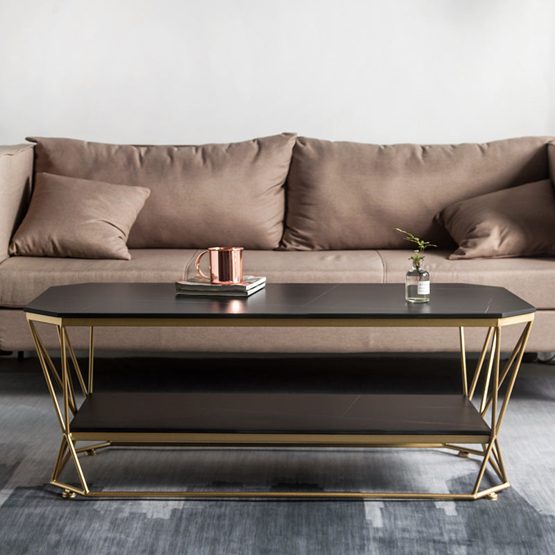 Glam Slate Coffee Table Gold Frame Coffee or End Table, 17.71" Tall