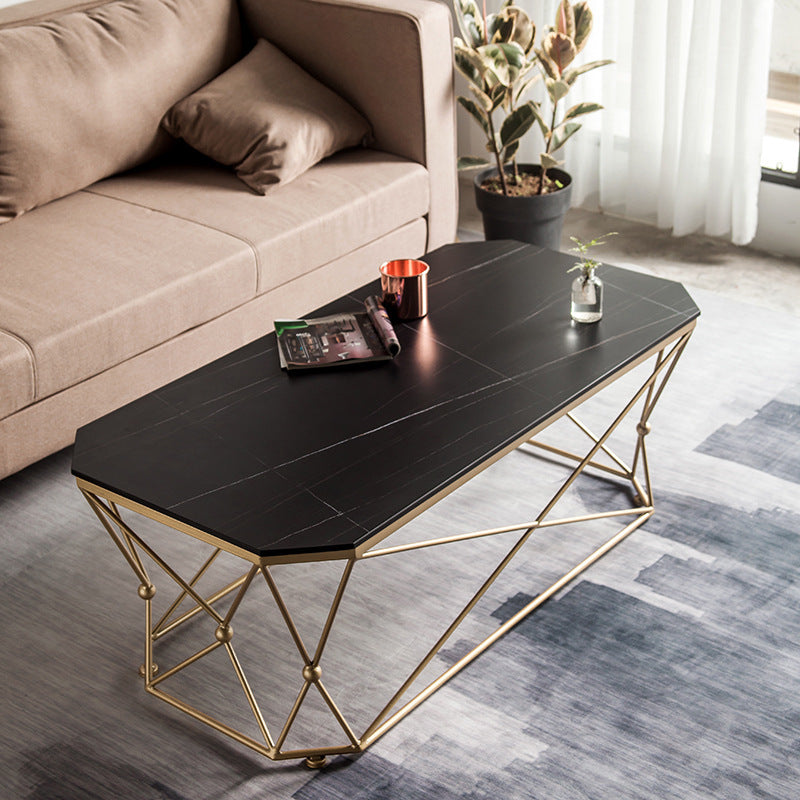 Glam Slate Coffee Table Gold Frame Coffee or End Table, 17.71" Tall
