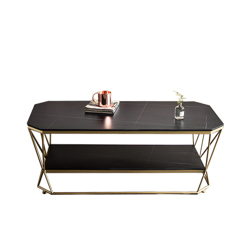 Glam Slate Coffee Table Gold Frame Coffee or End Table, 17.71" Tall