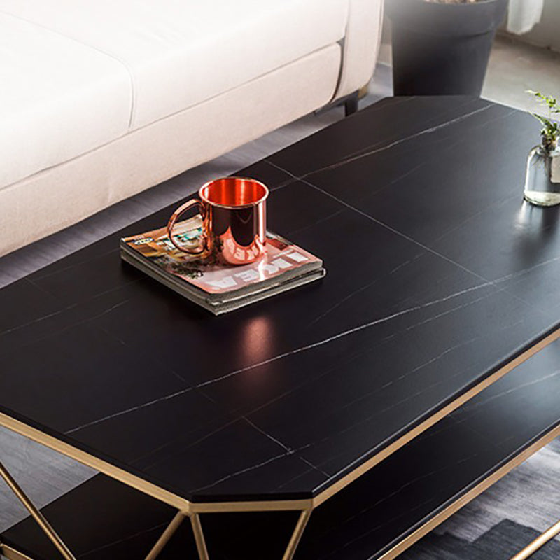 Glam Slate Coffee Table Gold Frame Coffee or End Table, 17.71" Tall