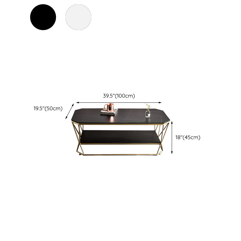 Glam Slate Coffee Table Gold Frame Coffee or End Table, 17.71" Tall