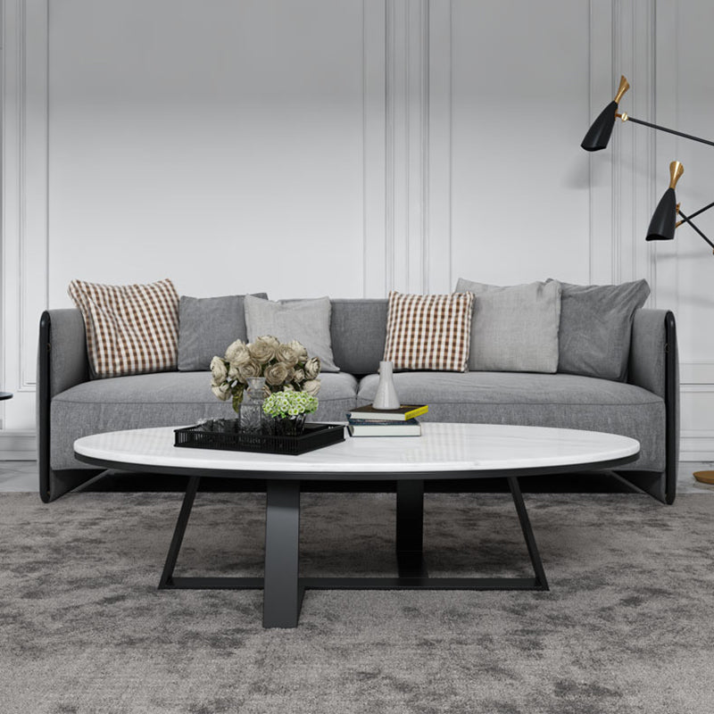 Marble Oval Coffee Table Metal Frame Abstract Cocktail Table