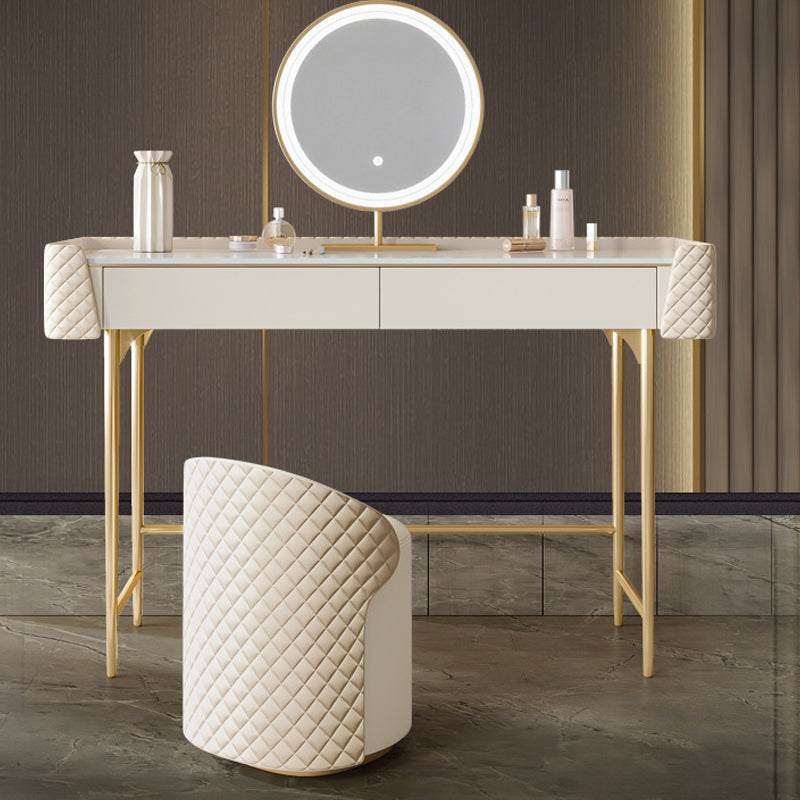 White Vanity Desk with 2 Storage Drawers 17.71" Wide Wood Vanity Set, Glam Style
