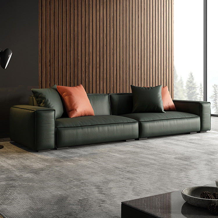 Contemporary Stationary Faux Leather Living Room Seating Square Arm Cushions Sofa