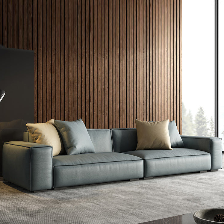 Contemporary Stationary Faux Leather Living Room Seating Square Arm Cushions Sofa