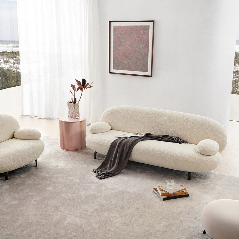 Standard Round Arm Sofa Modern Minimalist Fabric Sofa in White
