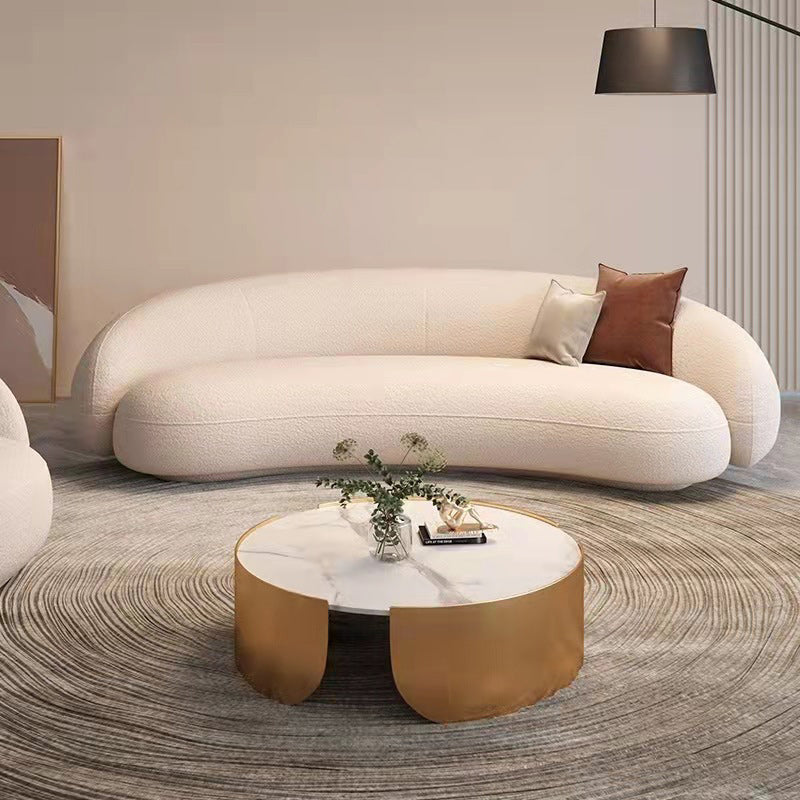 Contemporary Wool Curved Sofa Minimalist Beige Sloped Arm Sofa