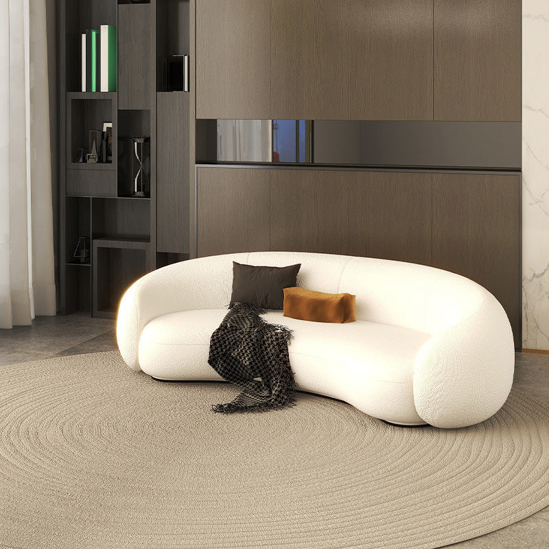 Contemporary Wool Curved Sofa Minimalist Beige Sloped Arm Sofa