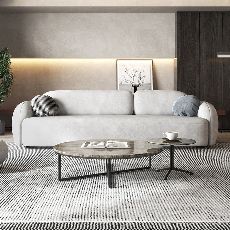 Contemporary 2/3-seater Sofa in Gray Faux Leather Round Arm Sofa
