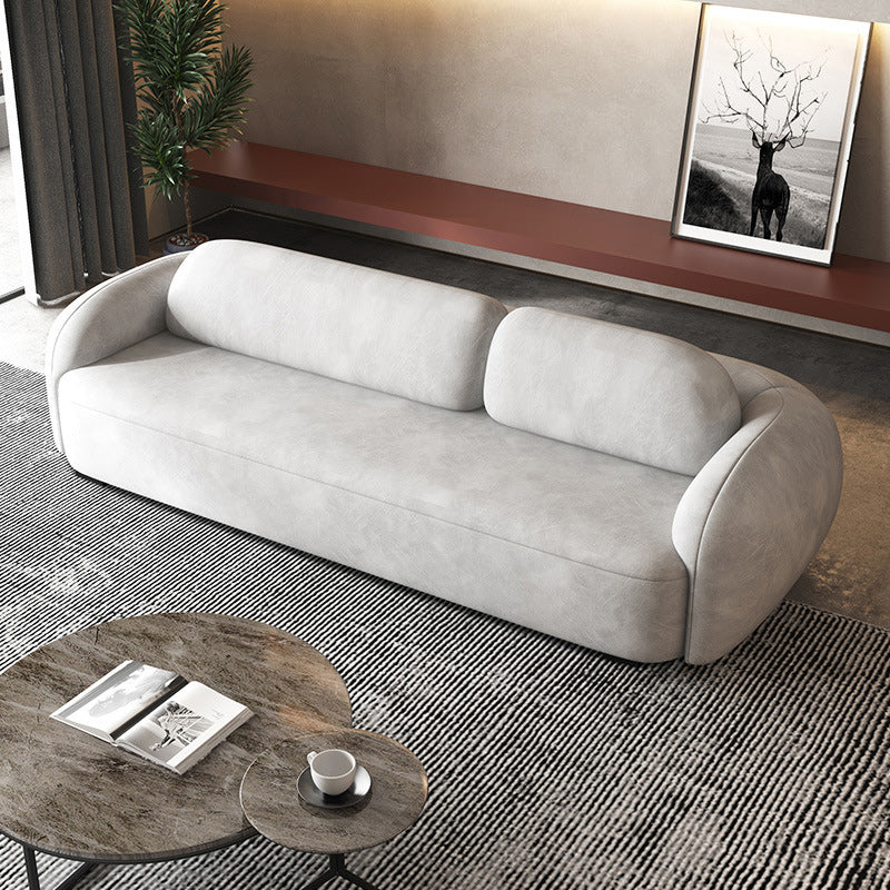 Contemporary 2/3-seater Sofa in Gray Faux Leather Round Arm Sofa