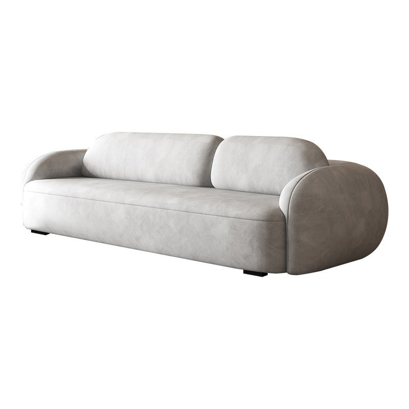Contemporary 2/3-seater Sofa in Gray Faux Leather Round Arm Sofa