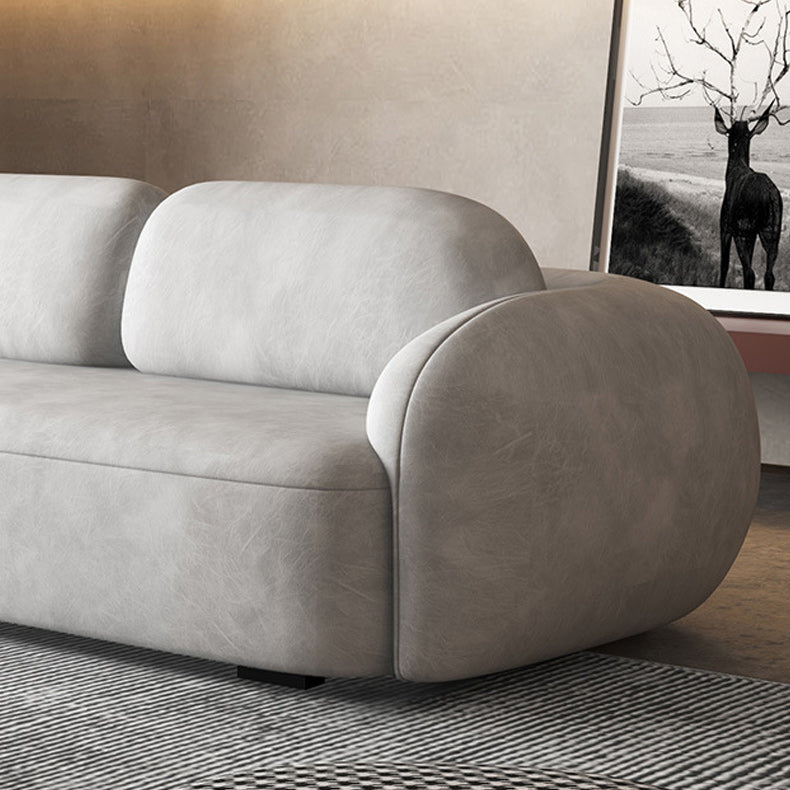 Contemporary 2/3-seater Sofa in Gray Faux Leather Round Arm Sofa