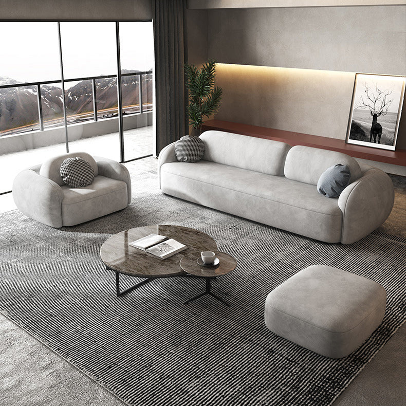 Contemporary 2/3-seater Sofa in Gray Faux Leather Round Arm Sofa