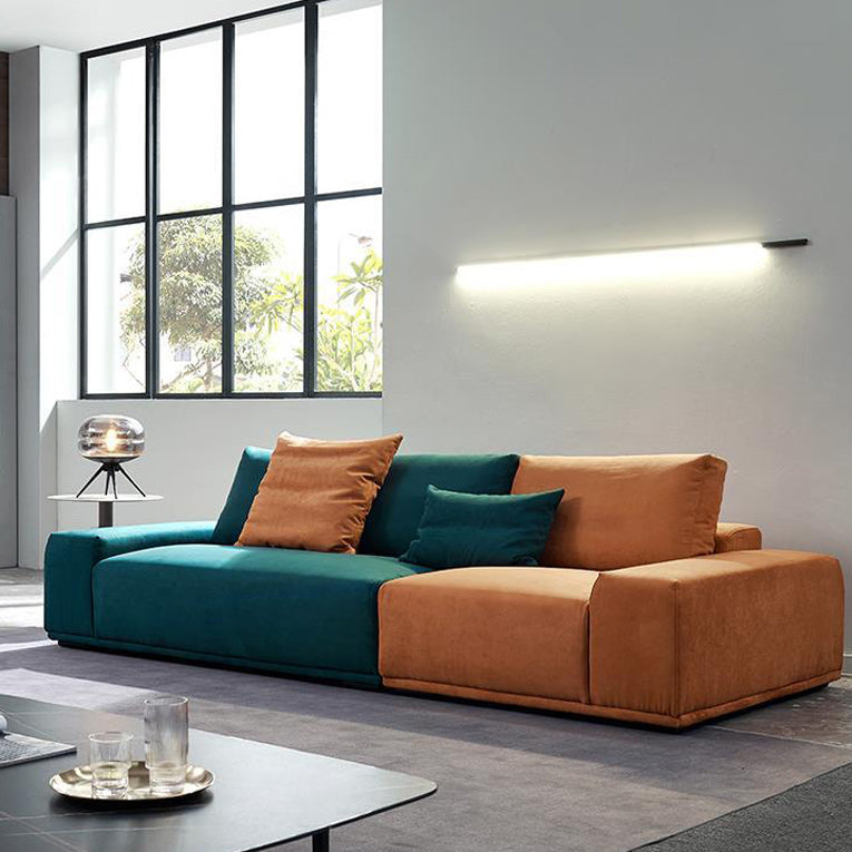 Modern Style Suede Sofa Standard Square Arm Sofa with Pillows