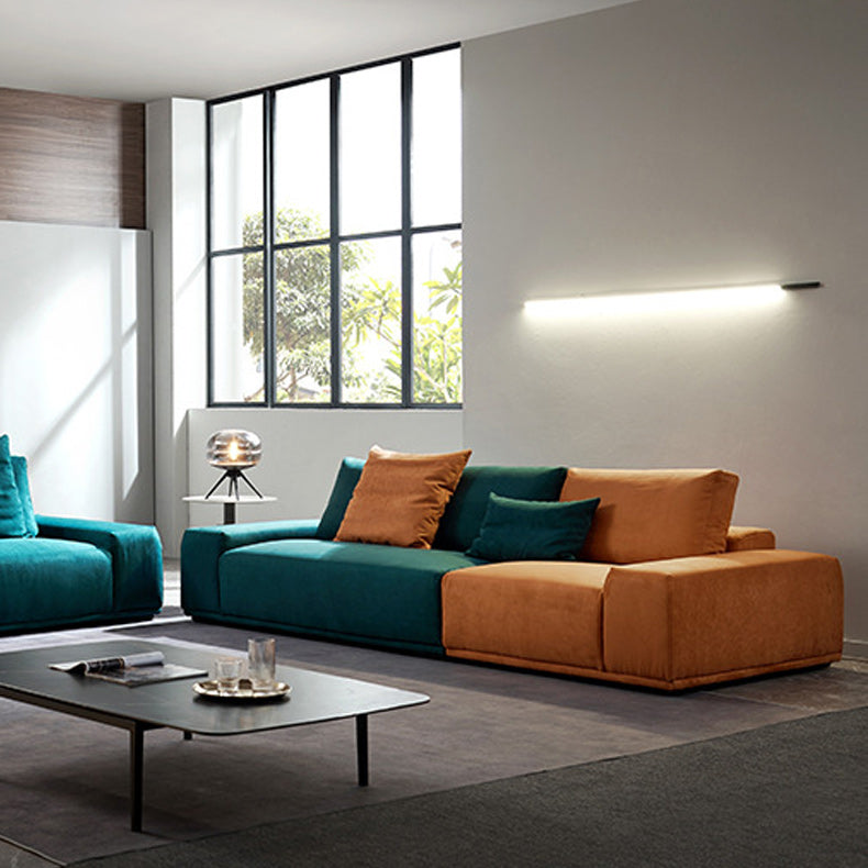 Modern Style Suede Sofa Standard Square Arm Sofa with Pillows