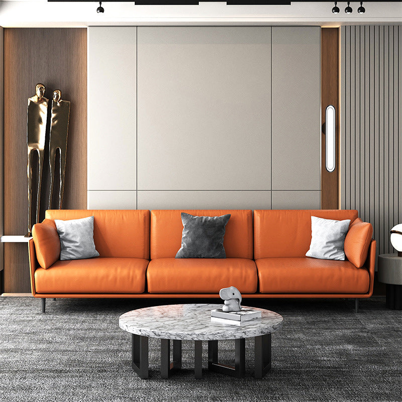 Standard Faux Leather Sofa Modern Pillow Top Arm Sofa in Orange