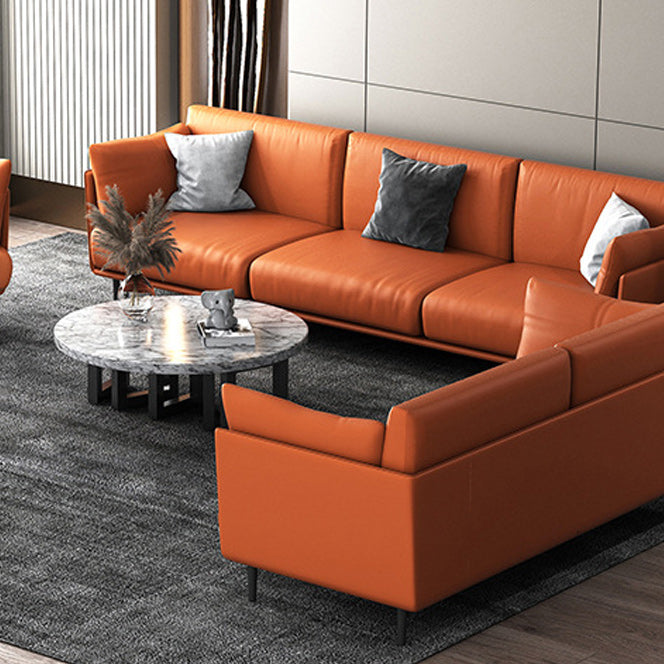 Standard Faux Leather Sofa Modern Pillow Top Arm Sofa in Orange