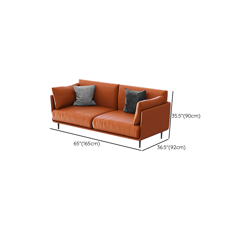 Standard Faux Leather Sofa Modern Pillow Top Arm Sofa in Orange