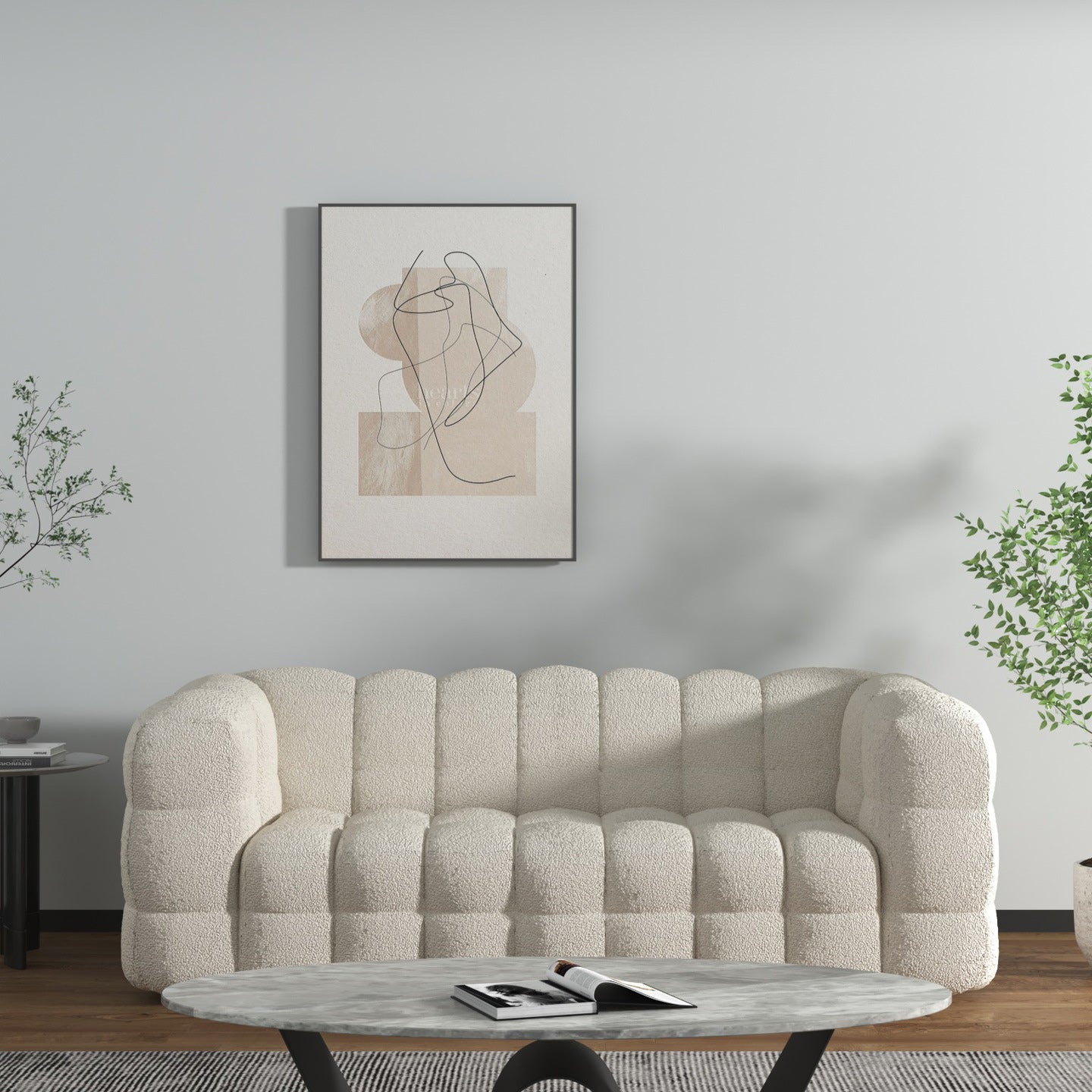 Fabric Modernism Biscuit Back Sofa 29.92" High Tuxedo Arm Sofa
