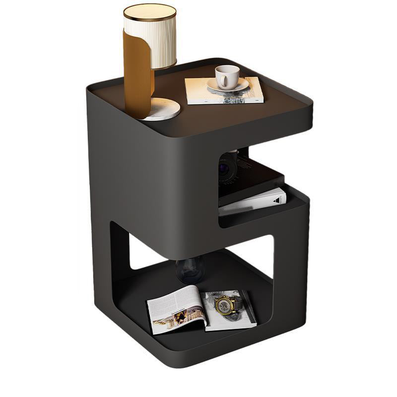 Metal Abstract Base End Table 21.65" Tall Square Top Side Table with Storage