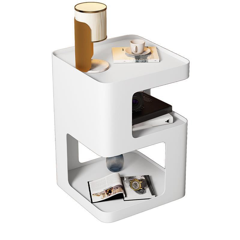 Metal Abstract Base End Table 21.65" Tall Square Top Side Table with Storage