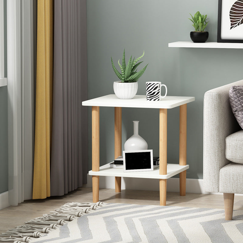 Modern Wood Side Table 20.86" Tall 4 Legs End Table with Shelf
