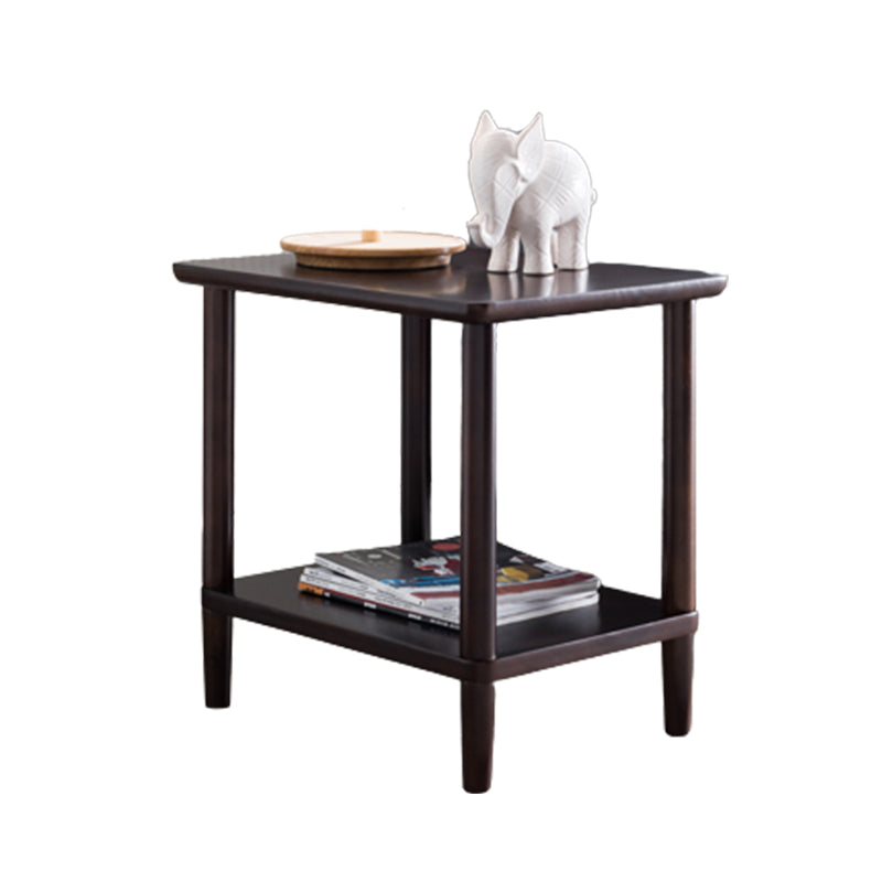 Contemporary Wood End Table Rectangular 4 Legs Side Table with Storage Shelf