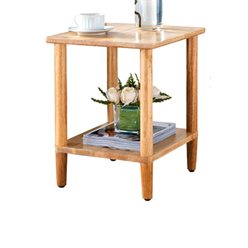 Contemporary Wood End Table Rectangular 4 Legs Side Table with Storage Shelf