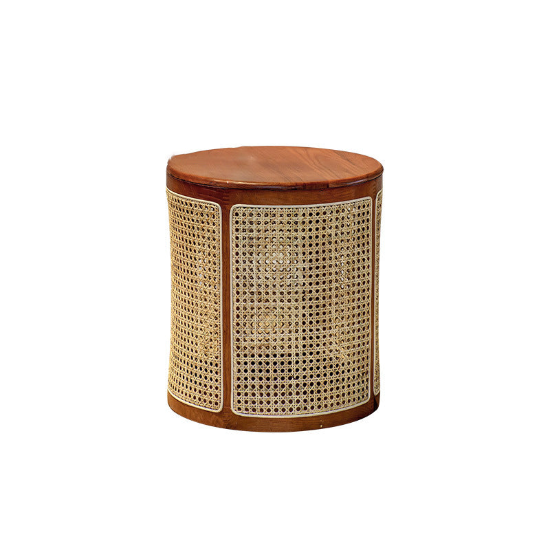 18.11" Tall Wood Round Top Side Table Drum Base End Table with Storage